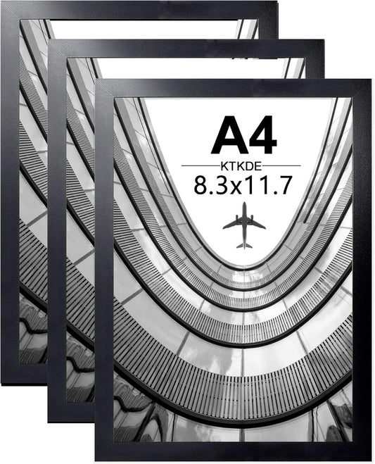KTKDE A4 Picture Frame Set of 3, 8.3x11.7 In Certificates Documents Frames Black,Poster Frames, Modern Style Wood Composite Frame Wall Gallery Photo Frames Home Decor best gift