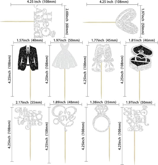 Gyufise 30Pcs She Said Yes Cupcake Toppers Glitter Diamond Ring I Do Love Cupcake Picks Miss to Mrs He Asked Bridal Shower Wedding Engagement Bachelorette Cake Decoration Silver