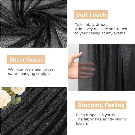 Wokceer Wedding Arch Draping Fabric 28.7" x 20FT Black Sheer Backdrop for Ceremony, Birthday Party, Bridal Shower Decoration