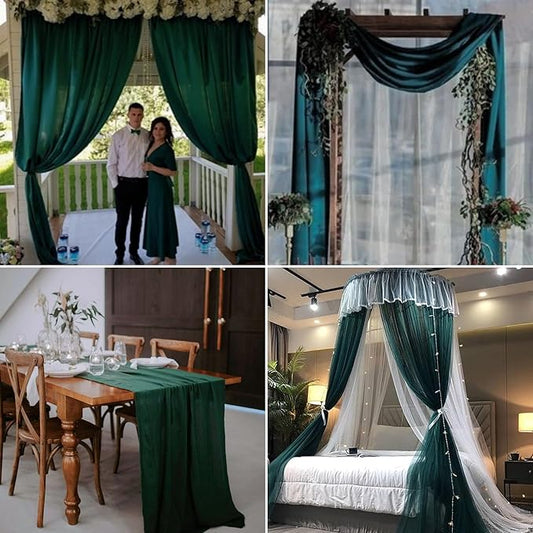 6 Panels Emerald Green Wedding Arch Drapery 28" x20Ft Wedding Arch Draping Fabric Chiffon Fabric Drape Sheer Backdrop Curtain for Nuptials Party Ceremony Birthday Arbor Drapery Reception Ceiling Décor