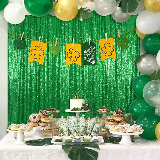 Poise3EHome Green Sequin Backdrop Curtain, 10Ft x 10Ft Green Glitter Backdrop Curtains, Sequence Xmas Thanksgiving Backdrop Drapes for Wedding Party Festival Decor