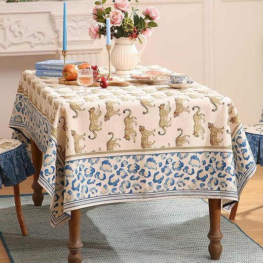patdrea Designer Vintage Linen Long Table Cloth for Rectangle Table,Leopard Animal Pattern Soft Breathable Tablecloth,Decor Cover for Kitchen Dining,Christmas,Parties,Thanksgiving,63"x102"-from