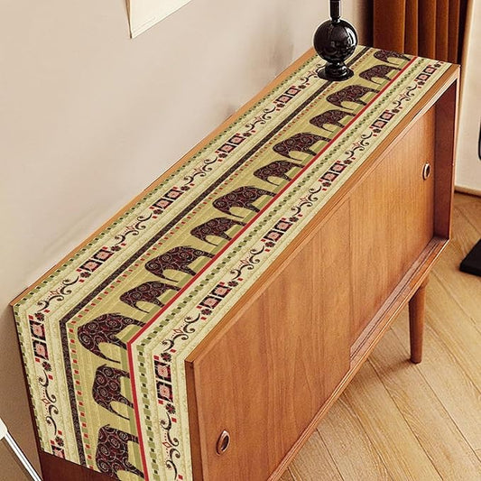 Boho Elephant Table Runner, Vintage Tribal Traditional Bohemian African Animals Ethnic Folk Table Center Decor for Home Kitchen Dining Patio Holiday Party Indoor Table Decorations, 13"x72" Inch