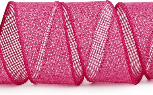 Ribbli Burlap Wired Ribbon,1-1/2 Inch x 10 Yard,Hot Pink,Solid Wired Edge Ribbon for Big Bow,Wreath,Tree Decoration,Outdoor Decoration
