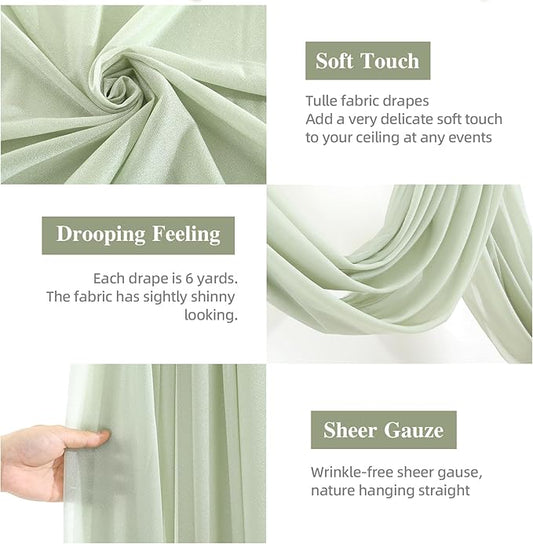 PARTISKY Wedding Arch Draping Fabric, 1 Panel 28" x 19Ft Sage Green Sheer Fabric Drapes Backdrop Curtain for Wedding Ceremony Party Ceiling Decor(1 Panel), Sage Green