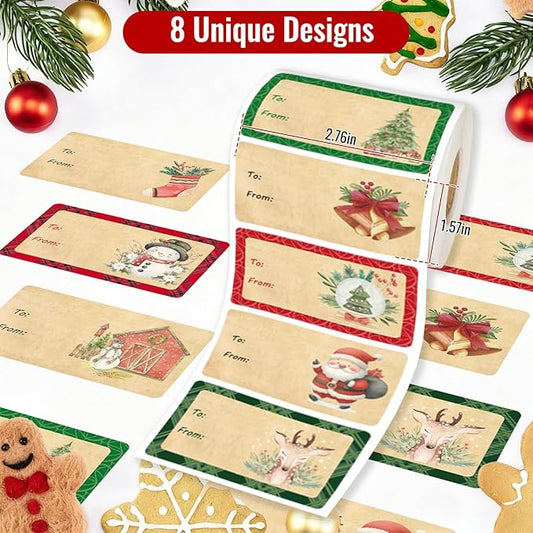 500 PCS Christmas Gift Tags Christmas Santa Claus Stickers Self Adhesive Vintage Christmas Tag Christmas Festival Holiday Decor(New)