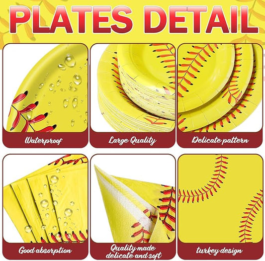 452 Pcs Softball Birthday Party Decorations for 50 Guests, Softball Paper Plates Napkins Cups Tablecloth Cutlery Straws Disposable Tableware Set for Women Men Sports Theme Party Supplies