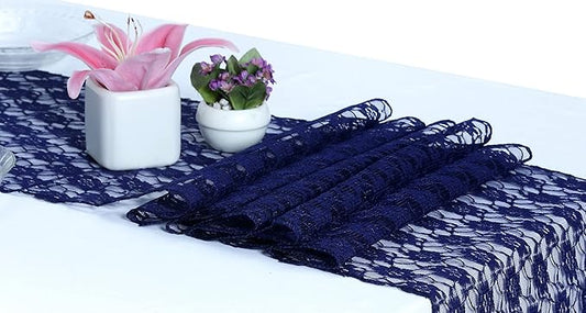 MDS Pack of 15 Wedding 12 x 108 inches Lace Table Runner for Wedding, Decorations for Birthday Parties, Banquets, Graduations, Engagements, and Runners fit Rectangle, Round Table- Navy Blue