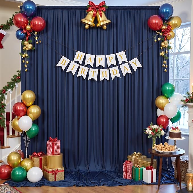60×12ft Navy Blue Wrinkle Free Backdrop Curtain for Wedding Parties, 12 Panels 5×12ft Long Soft Silky Polyester Backdrop Drapes Photo Back Drop Curtains for Birthday Photography Background Cloth
