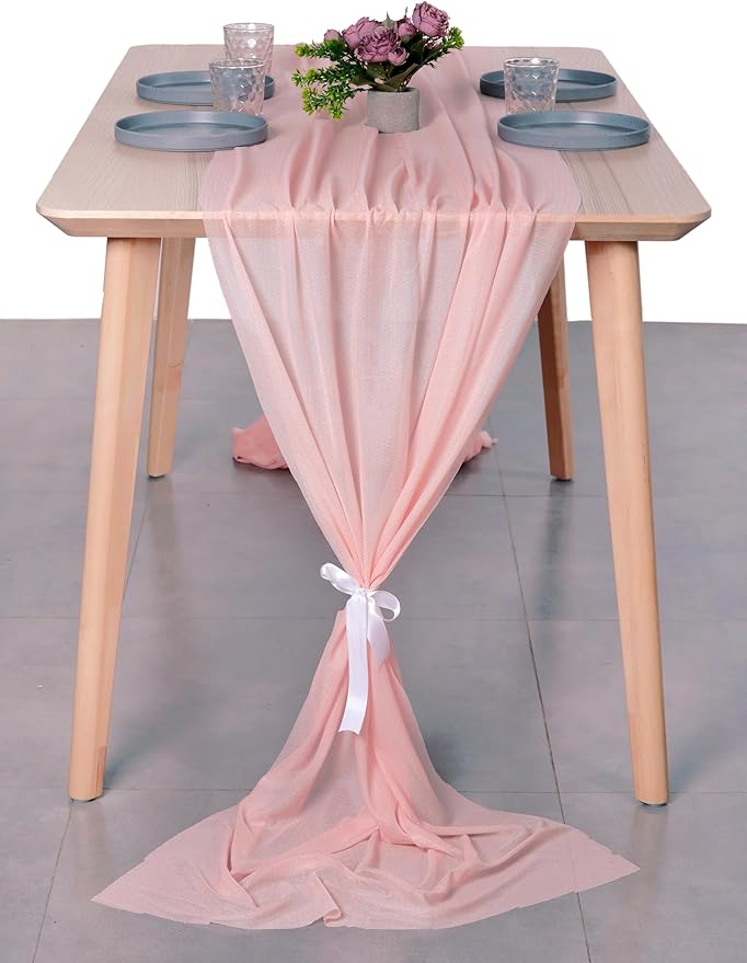 MDS Halloween Chiffon Table Runner - 20 Pack, 29 x 170 Inches, 14ft Each - Sheer Spooky Table Runners for Haunted House Parties, Trick-or-Treat Tables, Witchy Décor, Wedding & Events - Dusty Rose