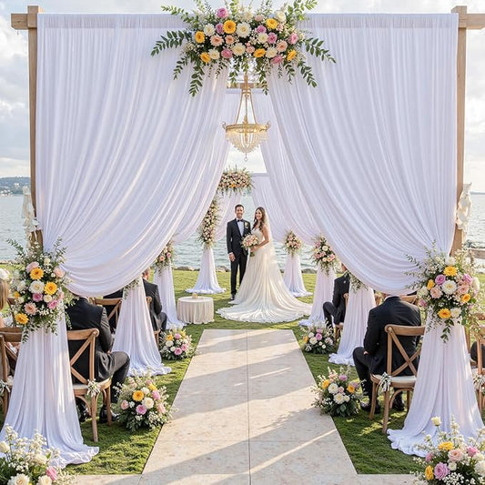 50×12ft Wrinkle Free White Backdrop Curtain, Soft Silky Draping Wedding Drapes for Backdrop 10 Panels 12 ft Long Backdrop Curtains for Birthday Baby Shower Photo Photography Background Cloth