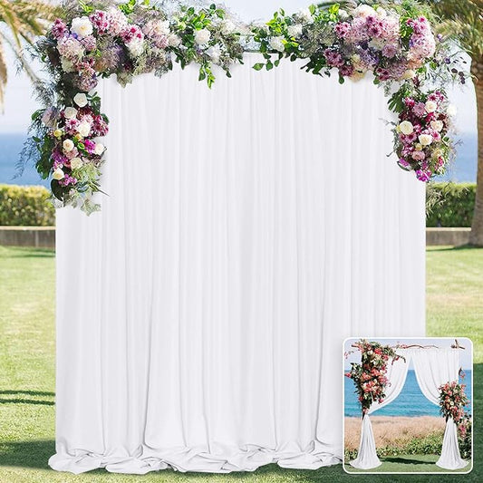 White Backdrop Curtain for Wedding Decor Holiday Party 4 Panels- White Wedding Backdrop Polyester Photography Backdrop Drapes Baby Shower Birthday Privacy Sliding Curtains Home Decor,5ft x 10ft