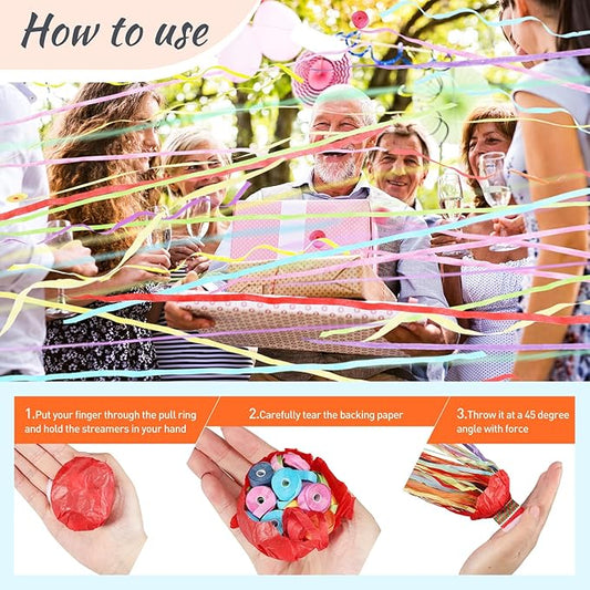 No Mess Streamers 100pack, Colorful Confetti Poppers,Hand Throw Party Poppers No Mess for Birthday, Graduation, Wedding Send Off, Engagement Party Favors(Colorful 100Pack)