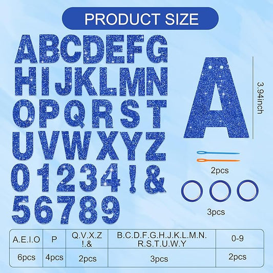 BEISHIDA 116 PCS A-Z Glitter Blue DIY Letter Banner Kit Make Your Own Banner,Including 111 Letters and Numbers 3 Rope and 2 Threading Device,Customized for Birthday Graduation Wedding Party Decor