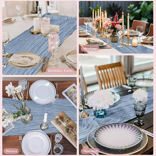 Blue Table Runner, 10Ft 120in Cheesecloth Table Runner, Gauze Rustic Cheese Cloth Table Runners for Wedding, Party, Baby & Bridal Shower, Boho Table Runners for Christmas Thanksgiving Halloween Easter