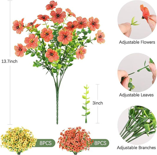 AmyHomie 16 Bundles Artificial Flowers for Outdoor Outside Summer Fall Decoration UV Resistant Faux Flowers No Fade Fake Plastic Plants Fake Mums Garden Porch Window Box Decorating
