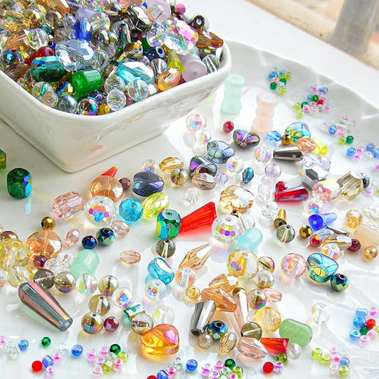 Half Pound Assorted Glass Beads for Jewelry Making, 2-16mm Colorful Crystal Beads for Bracelets, Crafts, DIY Art, Bulk Jewelry Making Supplies