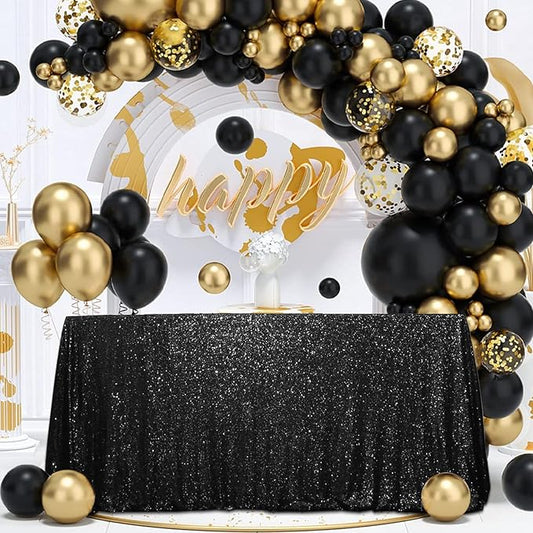 SquarePie Sequin Tablecloth 60 x 120 Inch Black Sparkly Table Linen for Halloween Wedding Party