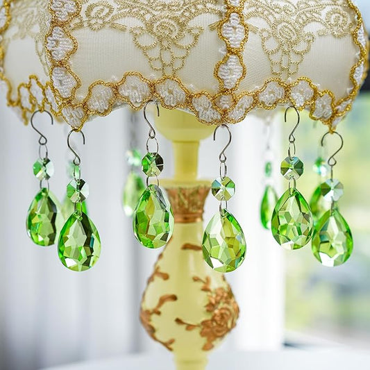 H&D HYALINE & DORA 3Inch Crystal Suncatcher Bauhinia Prisms Pendants 10Pcs Chandelier Crystals Replacement Hanging Sun Catcher Beads for DIY Arts Crafts Decor (Green)