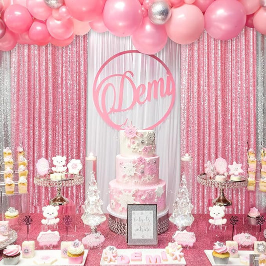 Blush Pink Sequin Backdrop 2 Panels 2FTx8FT Glitter Backdrop Curtain for Baby Shower Wedding Party Decorations
