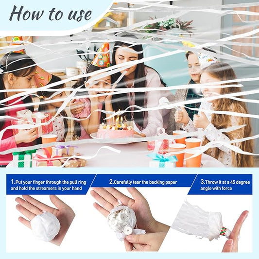 No Mess Streamers 100pack, White Confetti Poppers,Hand Throw Party Poppers No Mess for Birthday, Graduation, Wedding Send Off, Engagement Party Favors(White 100Pack)