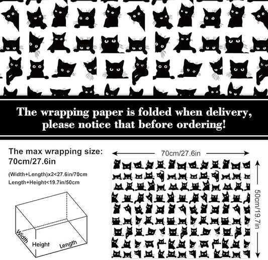 JarThenaAMCS 8 Sheets Cat Wrapping Paper - Not Roll - Cartoon Black Cat Gift Wrap Paper Folded Flat Decorative DIY Craft Art Paper for Halloween Birthday Holiday Party Supplies
