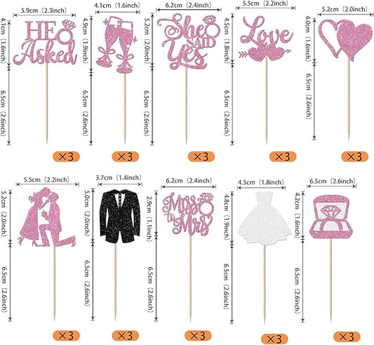 30 Pack Bride to be Cupcake Toppers Glitter Diamond Ring Love I Do Cupcake Picks Miss to Mrs He Asked She Said Yes Bridal Shower Wedding Engagement Bachelorette Cake Decorations Party Purple
