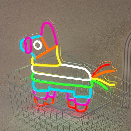 Pinata Neon Sign - Happy Birthday Neon Light for Wall Decor Mexican Colorful Horse Neon Signs with USB Power Neon Light for Bedroom Party Supplies Dimmable Design