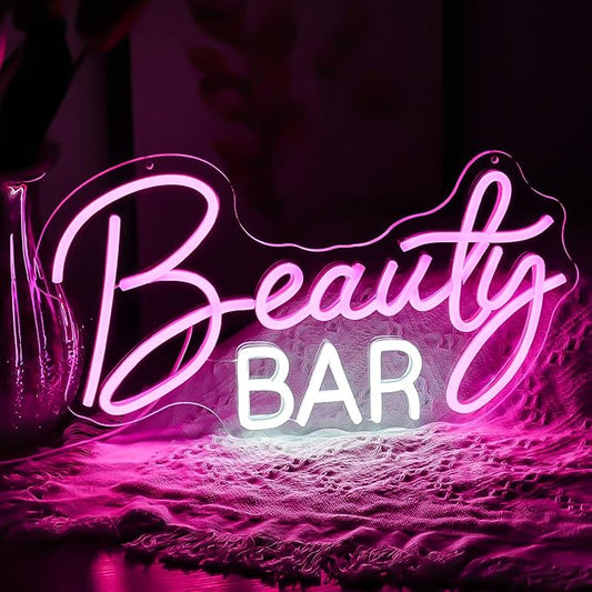 Beauty Bar Neon Sign, Pink Light Up Neon Lights For Wall Decor, Girls Makeup Room Bedroom Decor - Energize Your Space With Magical Ambiance(16.5 X 9 inch)