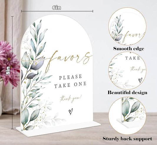Acrylic Wedding Signs, Greenery Theme Favor Please Take One Sign, Wedding Reception Signage, Bridal Shower Table Decor with Stand, Engagement, Anniversary, Newlywed Events and Parties Supplies, 18