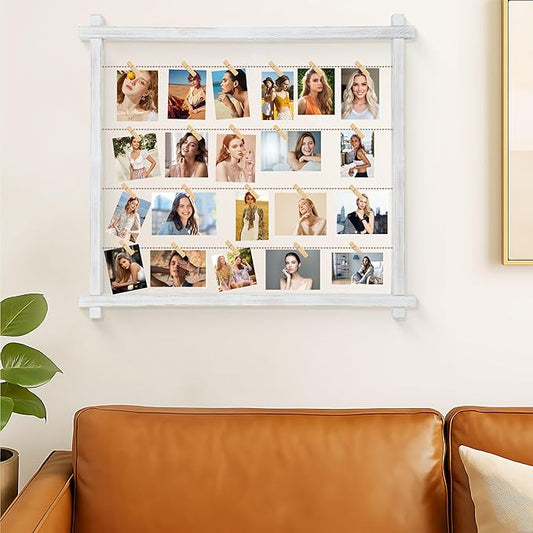 Collage Picture Frame,Photo Display Board,Hanging Pictures Frames with Clips for Graduation Birthday Party,Dorm Photo Card Wall Decor Hanger Holder,Upgraded,Easy To Assemble,Large(White)