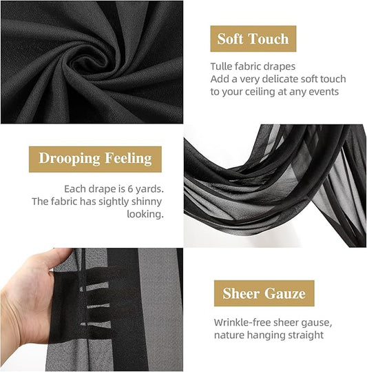 PARTISKY Wedding Arch Draping Fabric 19FT Black Drapery Sheer Curtains for Backdrop Wedding Arch Decorations for Ceremony Stage Reception Banquet Party(1 Panel), Black