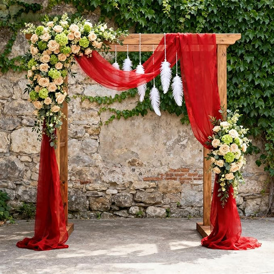 Wedding Arch Draping Fabric 29" x 18 FT Red Sheer Chiffon Outdoor Curtain Drapes for Wedding Birthday Party Ceremony Decor(1 Panel, Red)