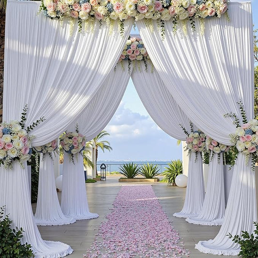 10×14 ft Wrinkle Free White Backdrop Curtain for Wedding Parties, 2 Panels 5×14ft Height Silky Polyester Photo Backdrop Drapes for Parties Birthday Baby Shower Photography Background Cloth
