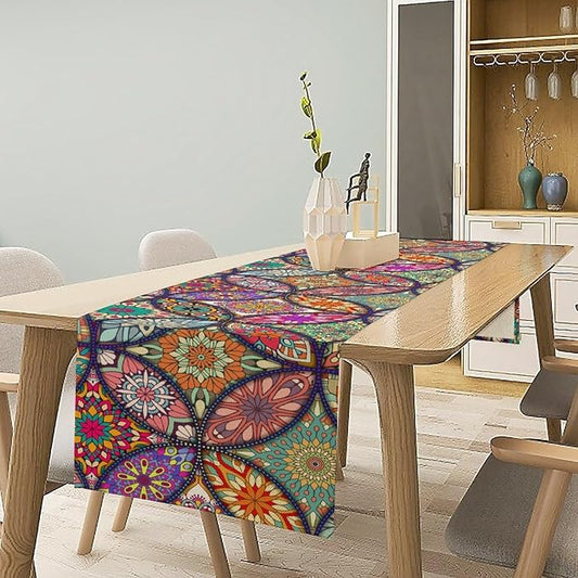 Boho Floral Table Runner,Colorful Flower Retro Bohemian Table Cloth Kitchen Dining Table Home Party Decoration 13x60 Inch