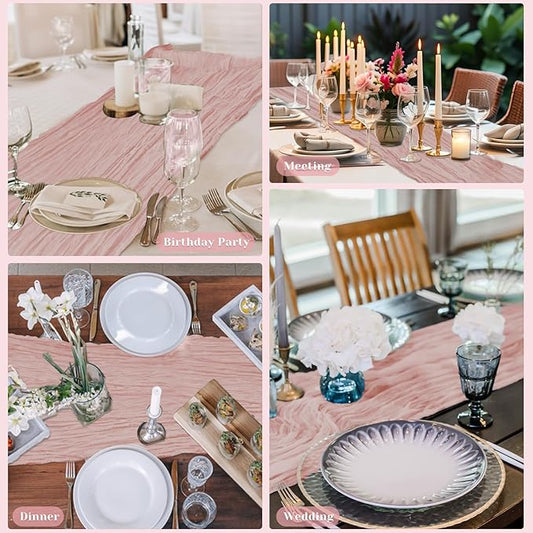 Pink Table Runner, 10Ft 120in Cheesecloth Table Runner, Gauze Rustic Cheese Cloth Table Runners for Wedding, Party, Baby & Bridal Shower, Boho Table Runners for Christmas Thanksgiving Halloween Easter