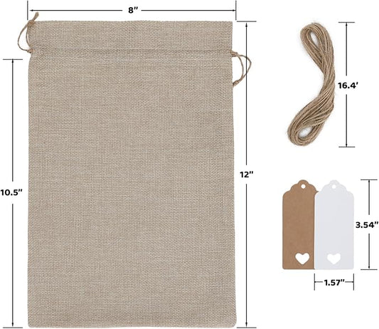 Burlap Bags with Drawstring - 20Pcs 8x12 Gift Sacks for Wrapping Halloween Favors, Breads, Seeds, Mason Jars, For Birthday, Wedding, Rodeo Themed Party or Household Use