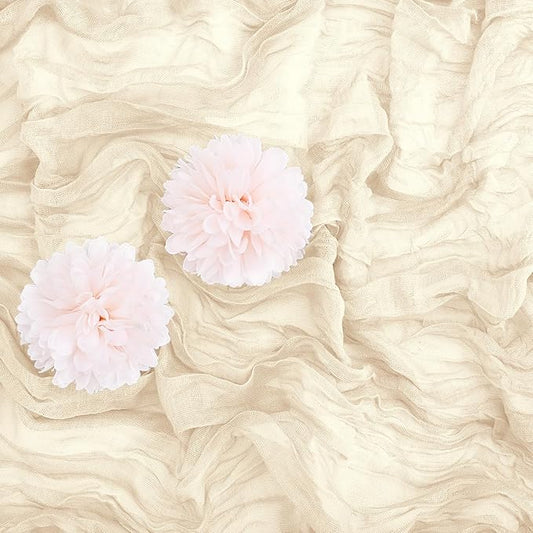 Aktor 12 Pack Ivory Table Runner Boho Cheesecloth Table Runner Semi Sheer Gauze Fabric Runners for Wedding Birthday Baby Shower Party Boho Table Decoration(Ivory)