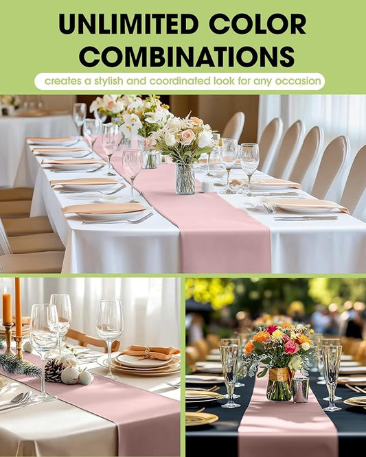 Pureegg Dusty Pink Plastic Table Runners - 20 Pack, 14'' x 108'', Water Resistant & Disposable Centerpiece Decorations for Table Cloth, Wedding, Birthday, Holiday, Baby Shower, Party, Home Decor