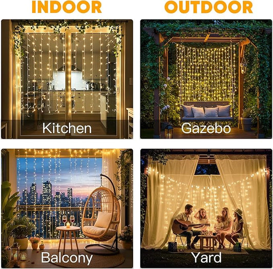 suddus Curtain Lights for Bedroom, 150 Led Hanging String Light Outdoor, Fairy Curtain Lights Indoor for Christmas, Dorm, Wall, Backdrop, Window, Wedding, Party, Birthday Decor, Warm White