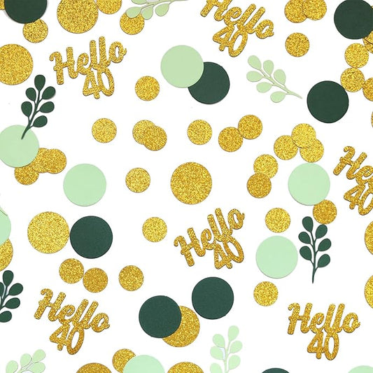 300PC Gold Glitter and Sage Green Happy 40th Birthday Decorations for Men/Women Greenery 40th Birthday Confetti for Table Forty Party Decor Supplies