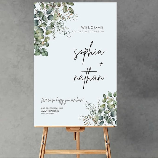 Wedding welcome sign, Greenery welcome sign, Modern greenery eucalyptus wedding sign