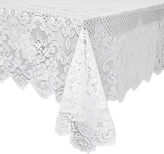 Juvale Lace Tablecloth - 60 x 97-Inch White Rectangular Table Cloth - Vintage Floral Scalloped Edge Elegant Dainty Tea Party Tablecloth & Wedding Reception Decor (Pack of 2)