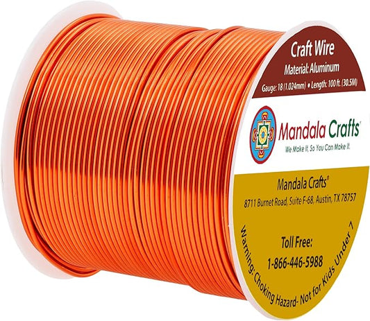 Mandala Crafts 18 Gauge Anodized Aluminum Craft Wire for Jewelry Making - 100 FT Colored Flexible Burnt Orange Wire - Bendable for Bonsai Armature Crafting Sculpting