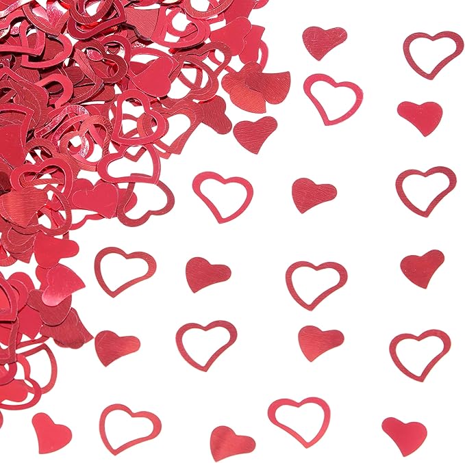 Red Love Heart Table Confetti - Valentines Day Party Foil Metallic Sequins Sprinkles Decorations, 60g