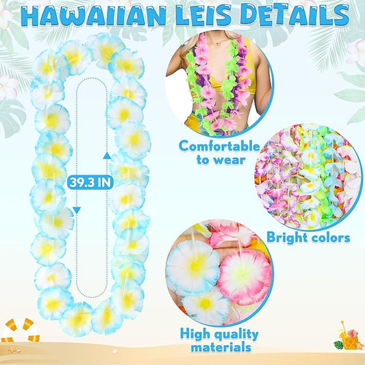 120PCS Hawaiian Leis Party Decorations, Leis for Luau Party Decor, Hawaiian Lei Colorful Tropical Theme Silk Flower Bulk, Flower Garland Summer Pool Birthday Favors Supplies Accessories 