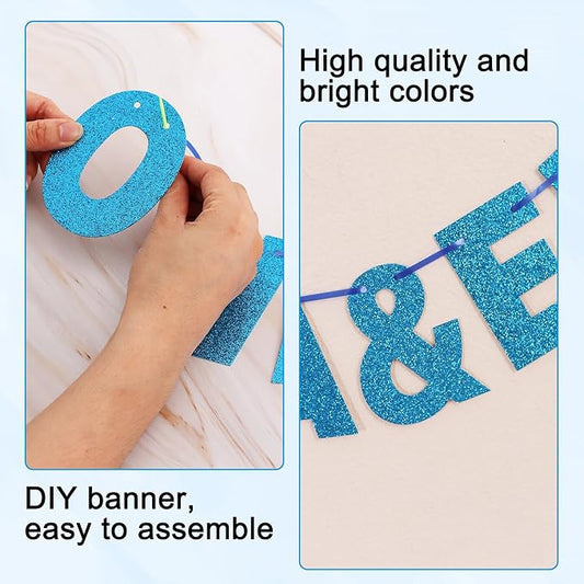 BEISHIDA 116 PCS Glitter Sky Blue DIY Letter Banner Kit Make Your Own Banner,Including 111 Letters and Numbers 3 Rope and 2 Threading Device,Customized for Birthday Graduation Wedding Party Decor