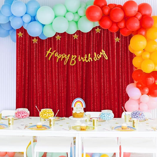 Red Sequin Backdrop Curtain 7ft x 7ft Background Drapes for Birthday Wedding Valentines Day Wall Decorations