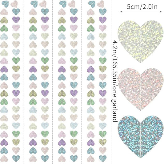 Iridescent Disco-Holographic Party-Decorations Heart Streamers-Garland - 52ft Glitter Dance Hanging Paper Banner, Wedding Bachelorette Birthday Euphoria Galentines Decor Hugfond