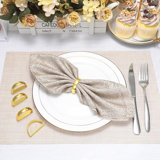 KPOSIYA Napkin Rings Set of 12, Metal Gold Napkin Rings Bulk for Table Settings, D-shape Napkin Holders Rings for Dinner Table Decor, Easter, Fall,Thanksgiving, Christmas, Party,(Brilliant Gold12 pcs)